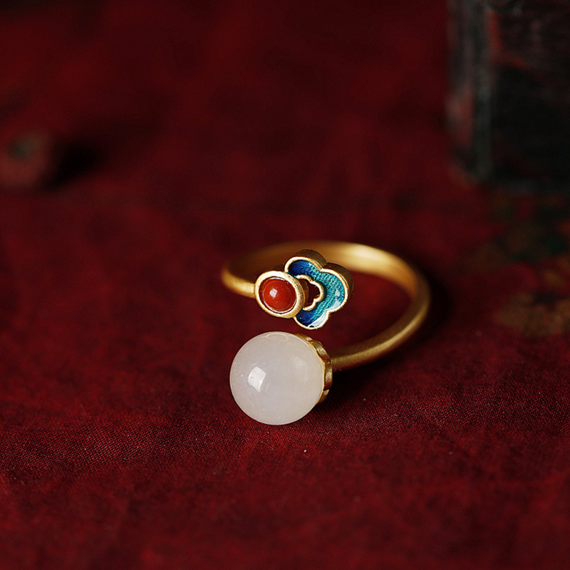 Design VENUS Original Gilt Hetian Jade Ring Enamel Women's Chinese Style Open Ring_voghion.com