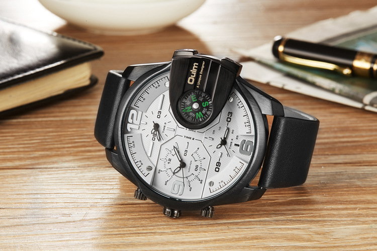 Luxuriöse Herren-Quarzuhr mit Kompass und GMT-Funktion, 58 mm großes Zifferblatt, Echtlederarmband, 30 m wasserdicht – Größen verfügbar_voghion.com