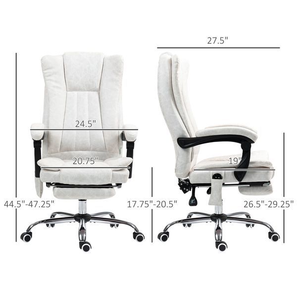 Vinsetto Massage Office Chair With 6 Points And Heat, Reclining Computer Chair With Adjustable Height And Footrest, White_voghion.com