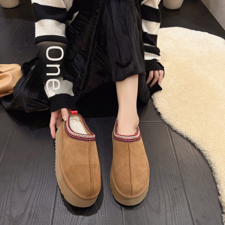 Lazy Slip-on Snow Boots Női Téli Új Szőrme Egyrészes Baotou Papucs Vastagtalpú Mao Mao Pamut Cipők_voghion.com