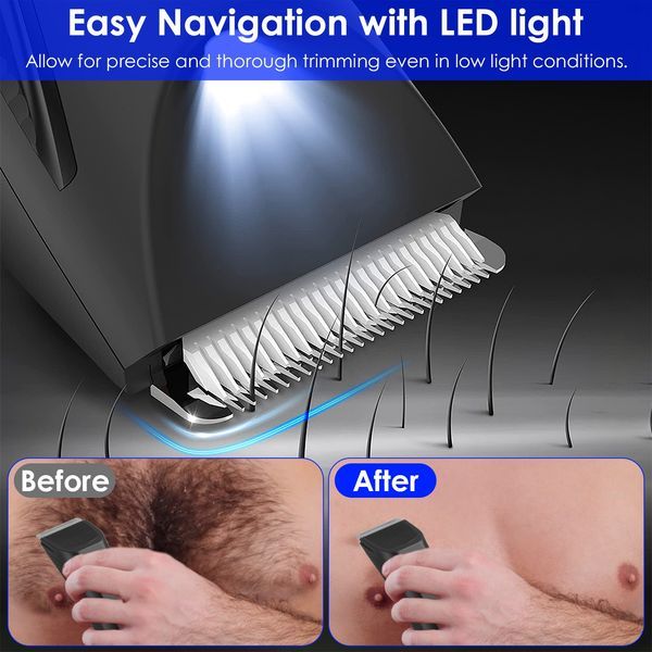 2 In 1 Electric Body Trimmer For Men Cordless Beard Groin Ball Pubic Hair Shaver IPX7 Waterproof Razor With LED Light LCD Display Guard Comb Shaving_voghion.com