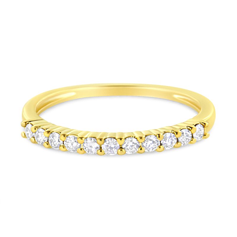 IGI Certified 1/4 Cttw Diamond 10K Yellow Gold Prong Set Fluted Band Style Ring (I-J Color, I2-I3 Clarity)_voghion.com