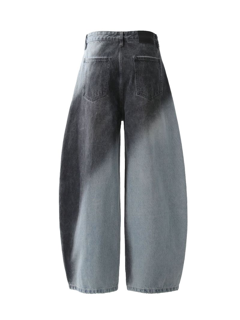 Jeans vintage a gamba larga effetto consumato con lavaggio multistrato e cuciture a contrasto: vestibilità dritta classica per un abbigliamento casual_voghion.com