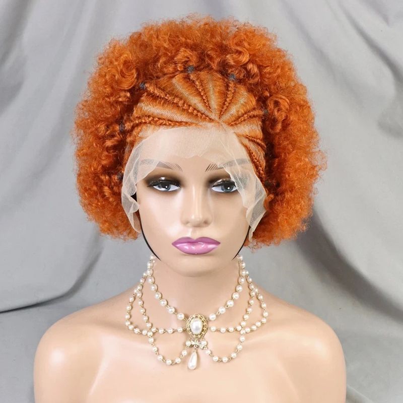 13x4 Lace Front Afro Kort Lockigt Äkta Hår Förfärgat Framtill Flätat Afro Lockigt Äkta Hår Brasilianskt Spänstigt Lockigt Hår_voghion.com