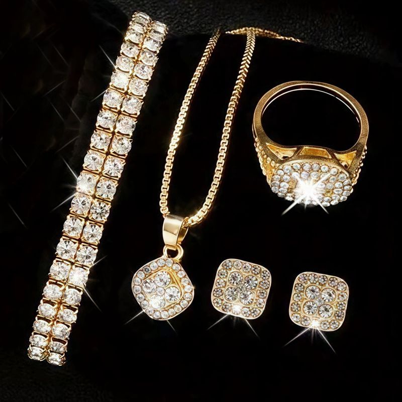 Relógios de quartzo populares da moda feminina, conjunto de relógios com padrão romano, relógio de quartzo Cornucópia, pulseira com diamantes e colar com manchas_voghion.com