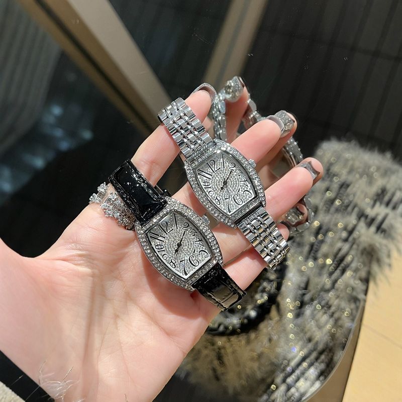 Barrel-Shaped Full Diamond Small Dial Women's Watch Fashionable Light Exquisite Compact Diamond-Studded_voghion.com