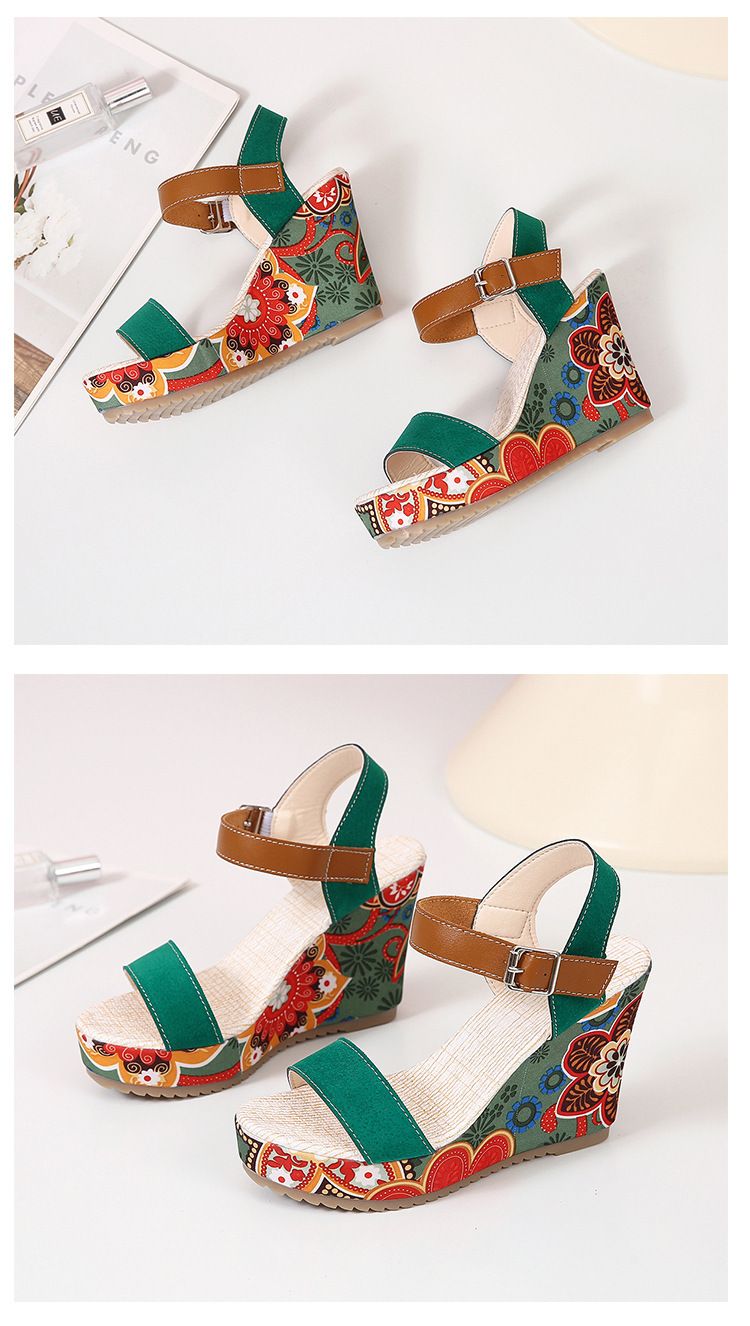 2025 New Large Shoes, High Sandals, Slope Heels, Embroidered One Word Buckle With Open Toe Thick Bottom, Women's_voghion.com