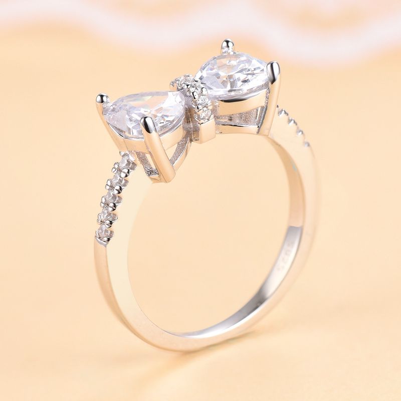 Anelli Anello in argento sterling S925 Anello con fiocco carino Anello con zircone a forma di cuore e diamanti per donna_voghion.com