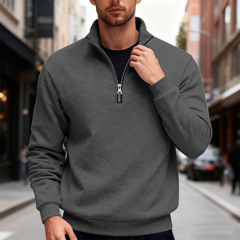 Herren-Fleece-Kapuzenpullover mit Reißverschluss – weicher und warmer Pullover mit Stehkragen, entspannte Passform, schwerer Strick für die Freizeit (mehrere Farben und Größen)_voghion.com