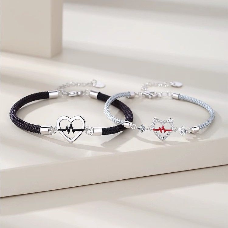 Sølv hjerteslag signal par armbånd til mænd og kvinder, let luksus og high-end hjerteslag signal armbånd_voghion.com