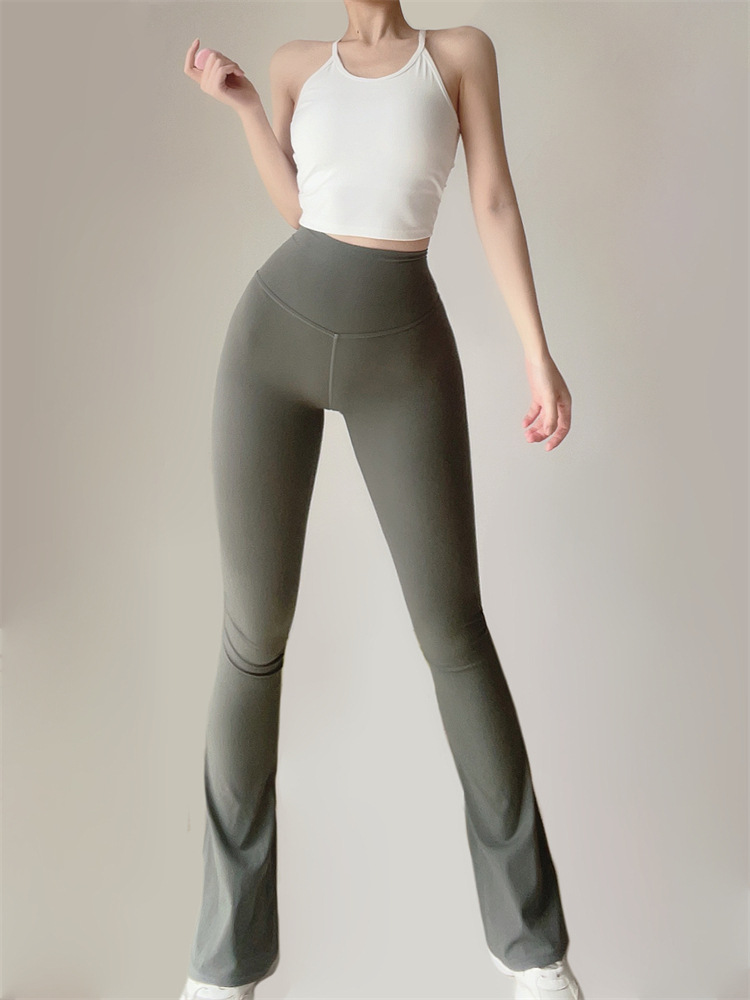 Pantaloni micro-evazați strâmți pentru femei, pentru primăvară și toamnă, cu talie înaltă, croială slim, pantaloni de yoga fitness_voghion.com