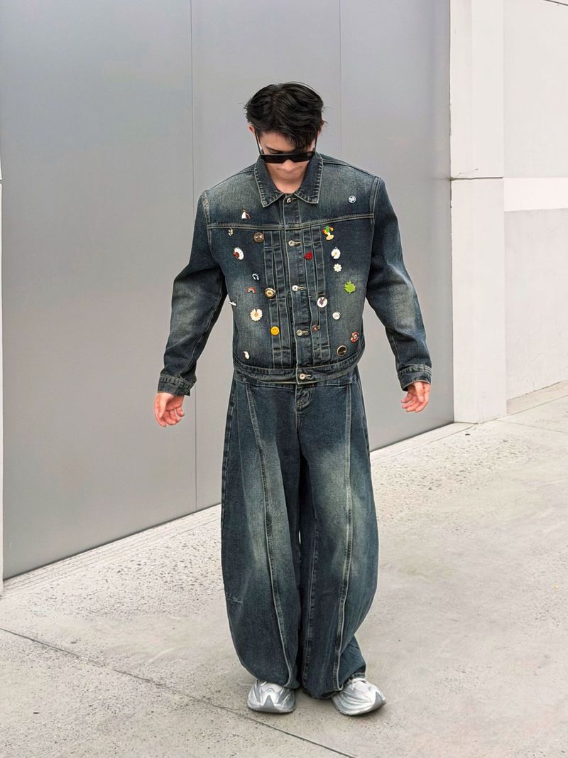 Eon Modish 25 Autumn New High-Quality Niche Design Washed Denim Jacket Set_voghion.com