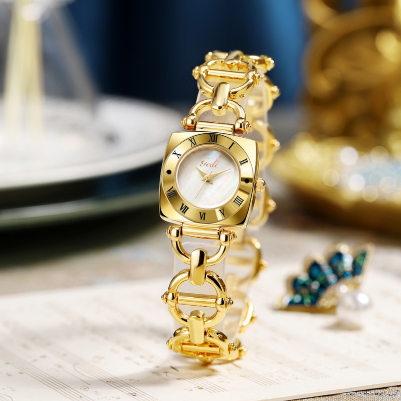 Damenuhr mit quadratischem Retro-Zifferblatt, Quarzwerk, modisches Kleid, wasserdicht, analoges Armband_voghion.com