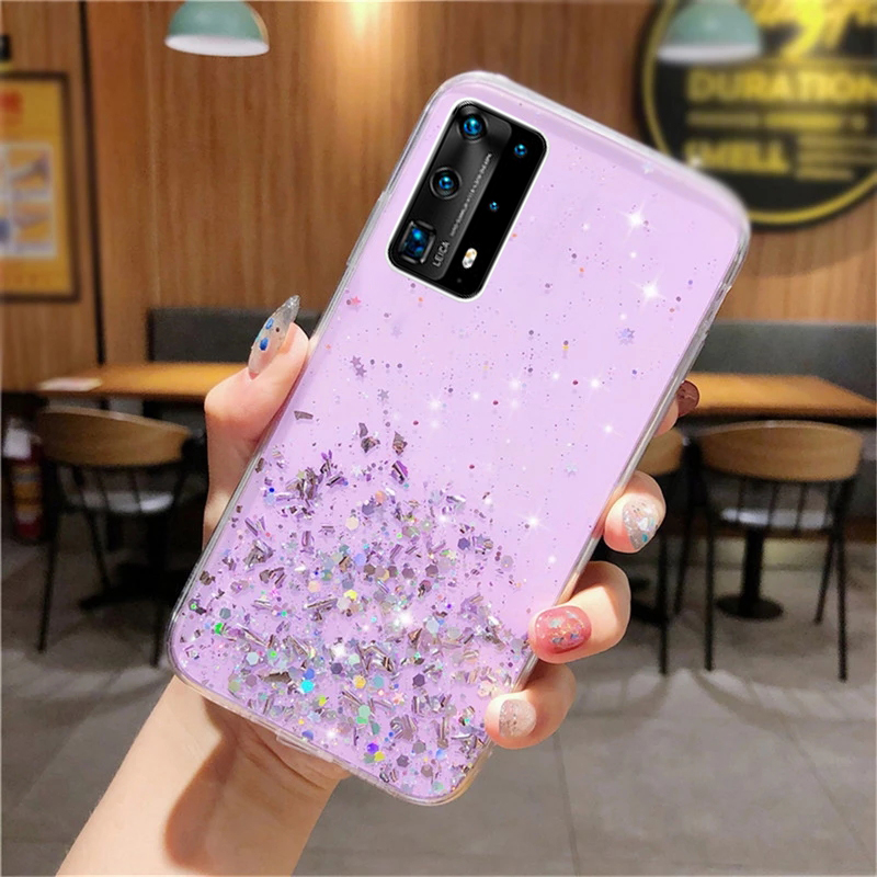 Crystal Glitter Cover fir Huawei P50 Pro P40 Lite E P20 P30 Pro Sequins Silikon Case Huawei Mate 40 Pro P30 Lite P40 Pr_voghion.com