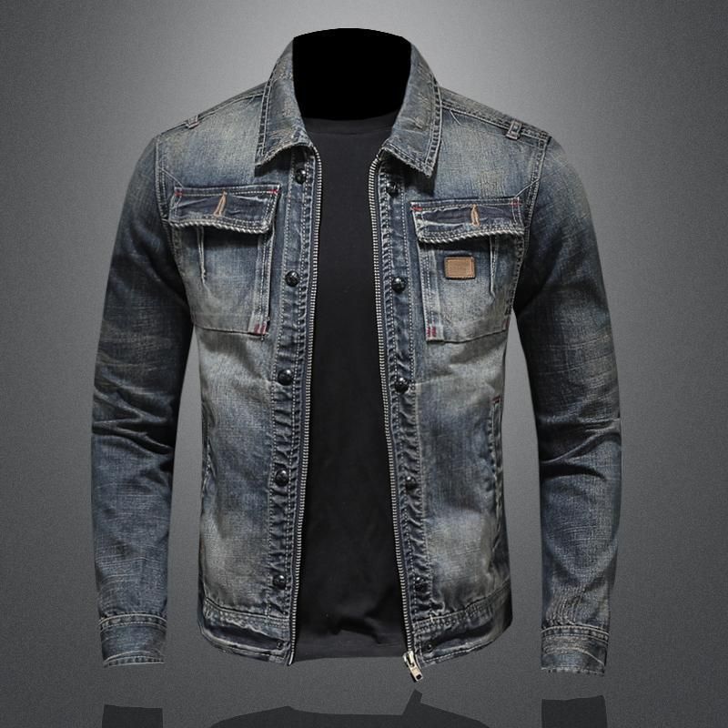 Veste en jean rétro classique pour homme, tendance de la rue d'automne, belle veste d'équitation coupe-vent pour homme, veste décontractée à revers_voghion.com