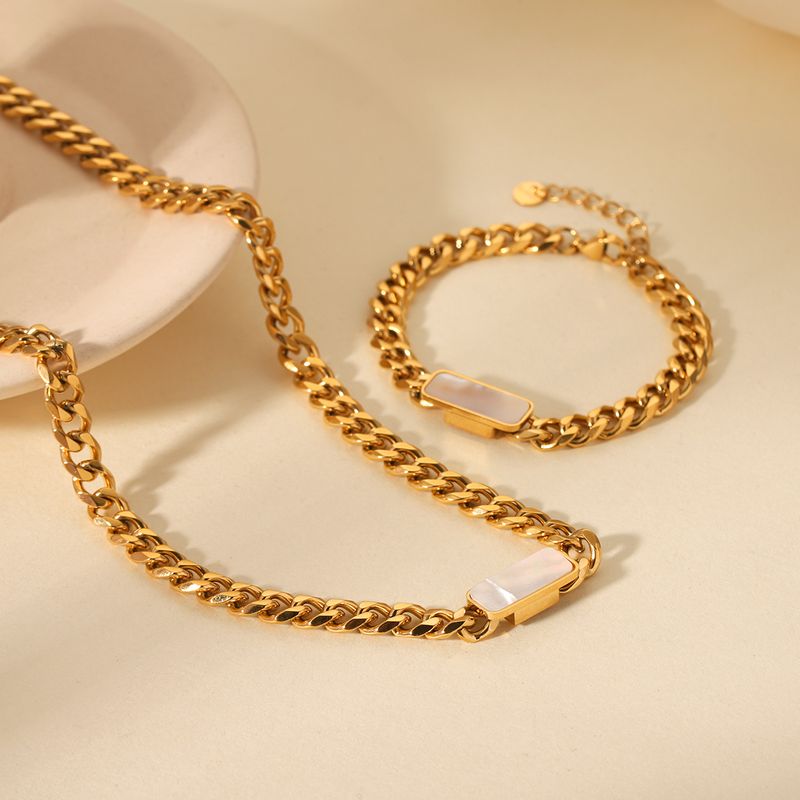 Collier et bracelet élégants en chaîne cubaine pour femmes, bijoux tendance en acier inoxydable, plaqués or, accessoires de fête, 1 pièce/2 pièces_voghion.com
