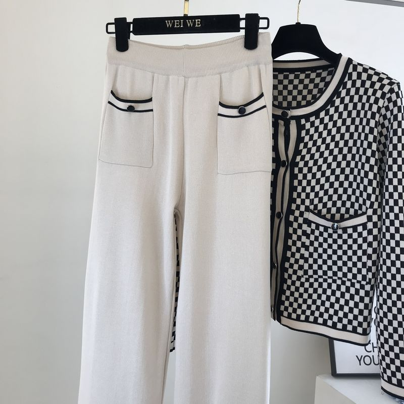Dameskleding Tweedelige set voor kleine mensen in de herfst met een hoogstaand pak Kleine geurige stijl Wijde broek_voghion.com