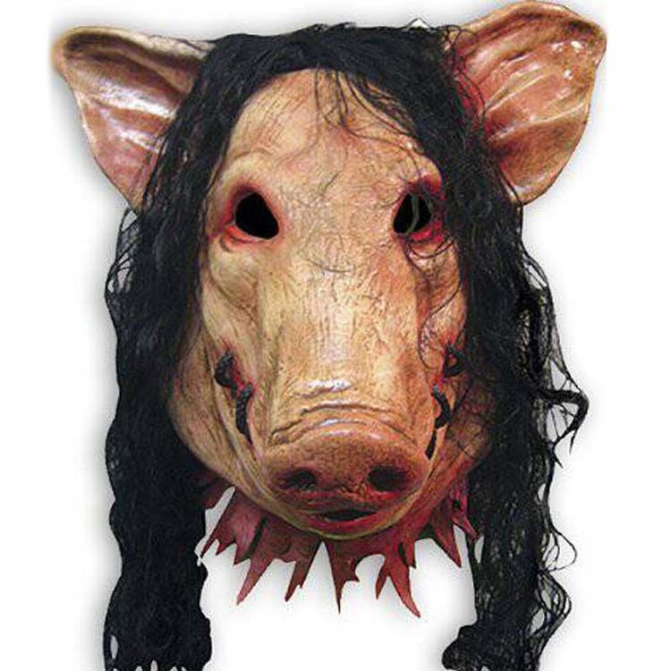 Halloween Saw 3 Eight With Hair Pig Head Prank Horror Mask_voghion.com