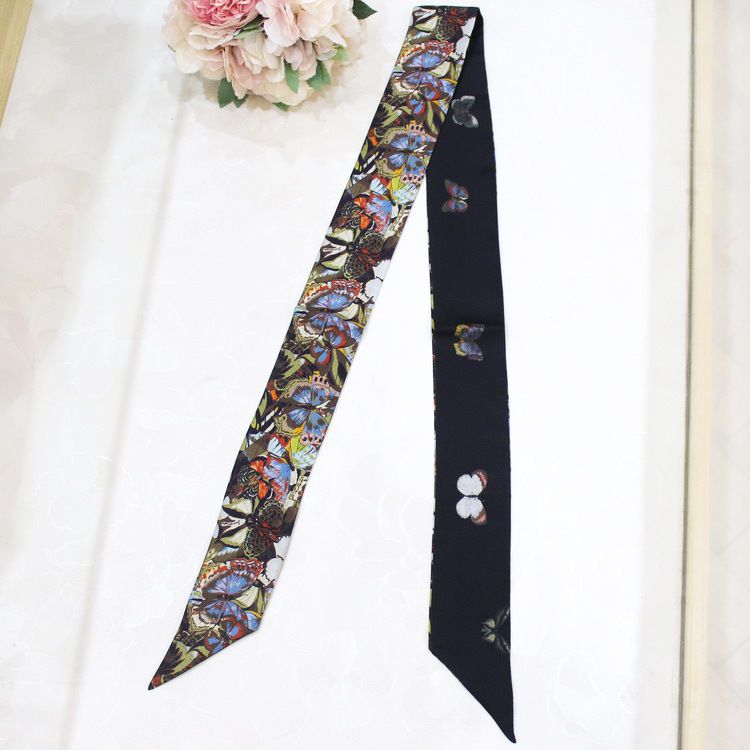 Korean Syle Simple Spring Summer Black And Whie Tie Bag Silk Twill Long Decoraive Small Neck Scarf Women's Ribbon_voghion.com