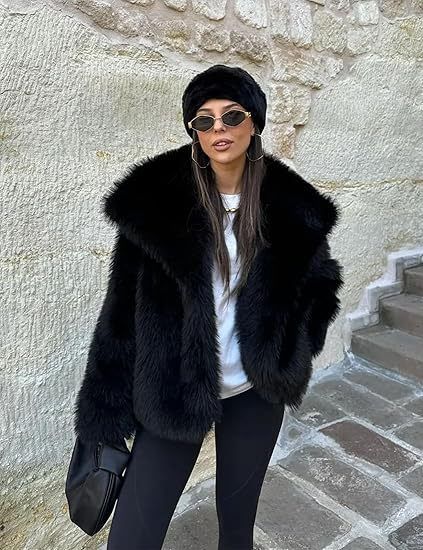 Women's Faux Fur Jacket With Fox Fur Collar - Winter Warm Short Coat For Plus Size, Elegant & Stylish Outerwear (White, Beige, Dark Gray)_voghion.com