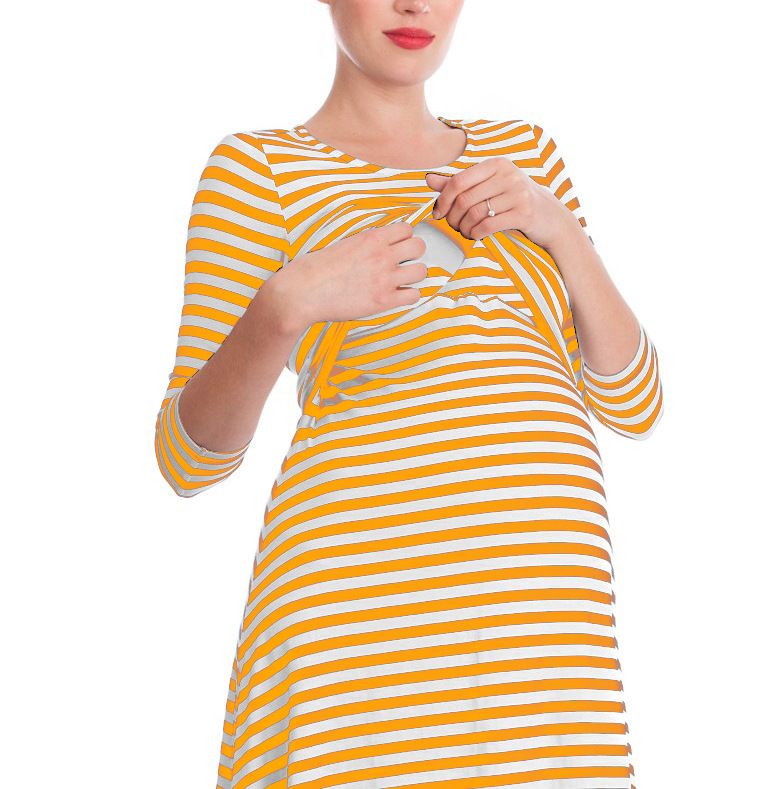 2024 striped postpartum clothing, maternity breastfeeding dress, pajamas_voghion.com