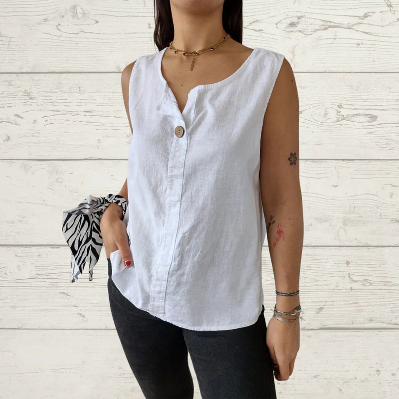 2025 Summer New Women's Vest Casual Loose Cotton And Linen T-shirt Button Top_voghion.com
