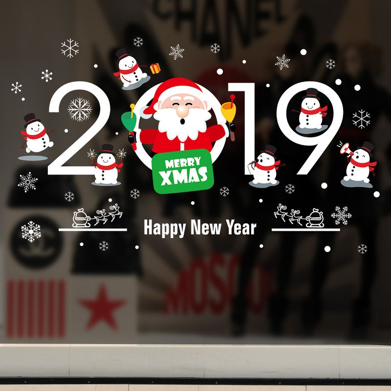 Set de vinilos navideños para pared: Papá Noel, copos de nieve y árboles de dibujos animados para decorar escaparates y tiendas (45 x 60 cm, PVC, 9 diseños)_voghion.com