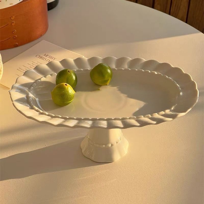Lace Ceramic Tiered Cake Stand Oval Dessert Display Plate_voghion.com