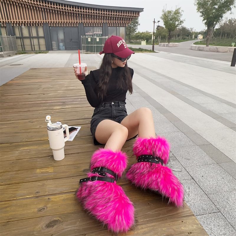 Botas de invierno con plataforma plana estilo punk para mujer, con tachuelas y piel sintética: antideslizantes, cálidas y a la moda (varios colores y tallas disponibles)._voghion.com