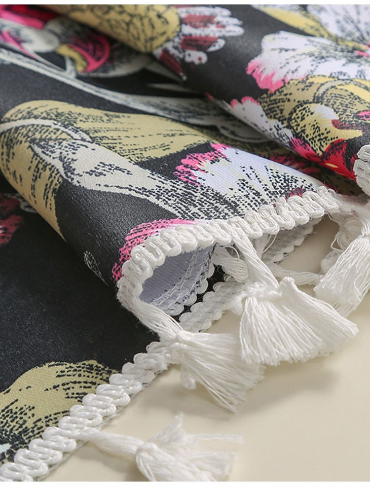 Nappe classique en polyester à motif floral – Rectangulaire et ronde résistante à la chaleur pour table à manger et table basse_voghion.com