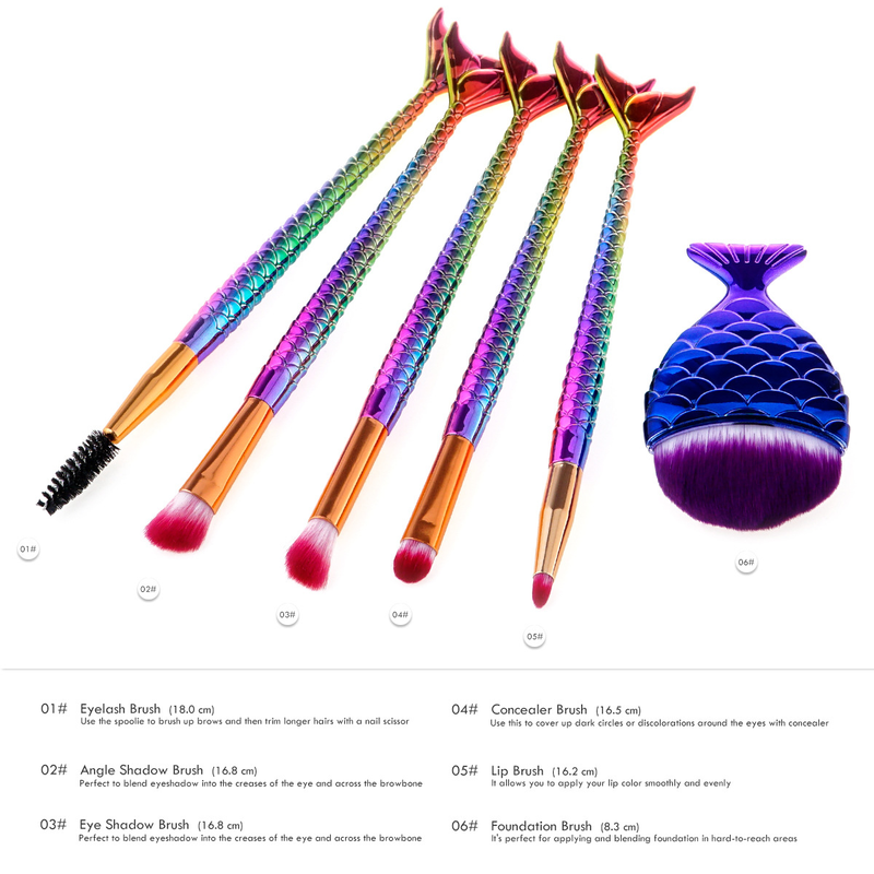 5-teiliges Make-up-Pinselset, Make-up-Tools, Meerjungfrau + kleiner dicker Fisch, Augenset, Lidschattenpinsel, GUJHUI_voghion.com