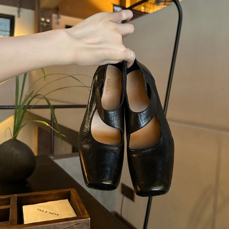 Scarpe di stile di alta qualità in pelle di cavallo con punta quadrata, superficie morbida e spessa, tacco alto_voghion.com