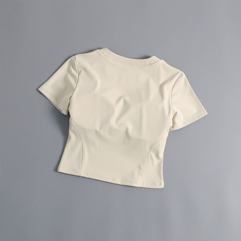 Vêtements de yoga pour femmes, hauts d'été pour femmes, vêtements de fitness professionnels haut de gamme, combinaison de Pilates, manches courtes avec coussinet de poitrine_voghion.com