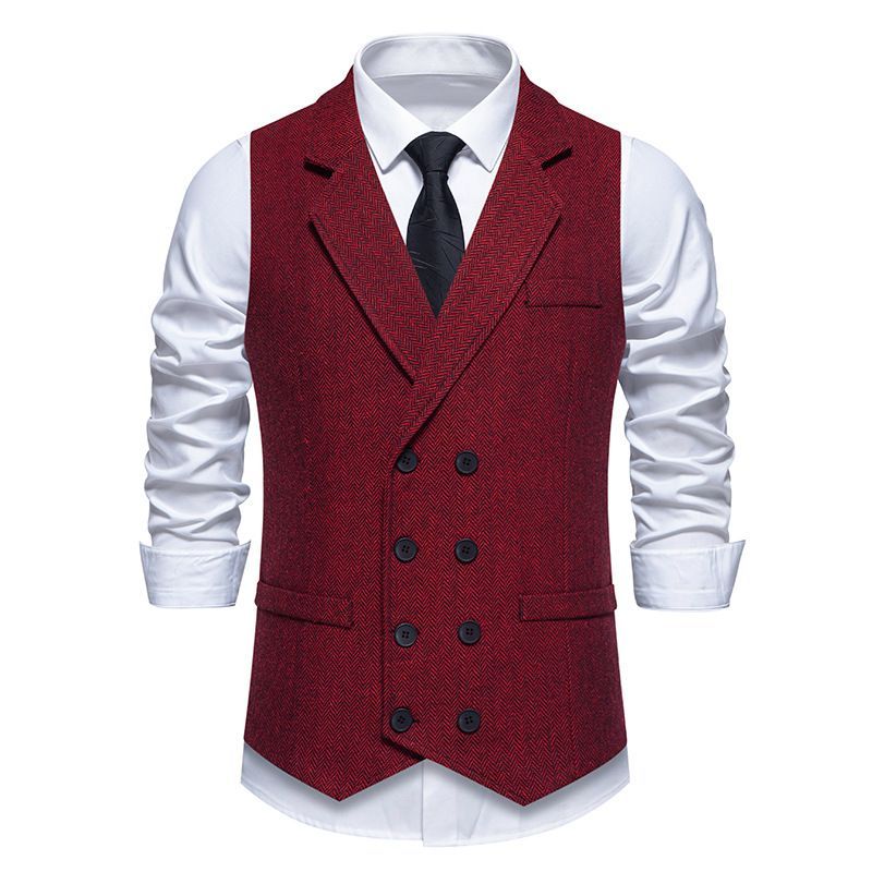 Vīriešu tvīda uzvalka veste, retro atloka, divrindu veste, tāda pati kā Šelbija_voghion.com