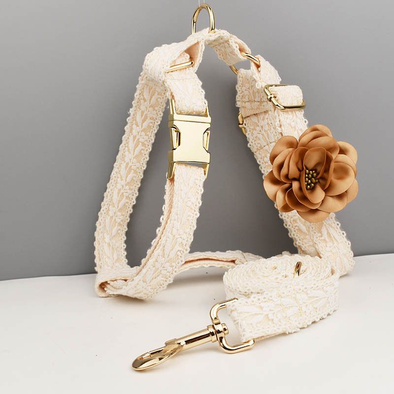 Leaf Lace Pet Vest Collar Wedding Dog Leash Engraving Replacement Buckle_voghion.com