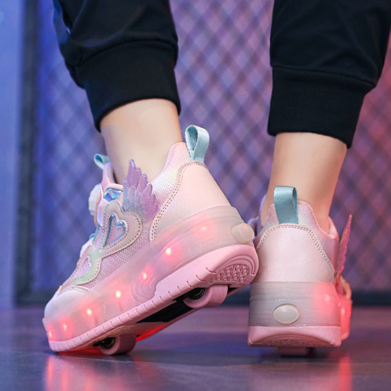 Girls' Princess Walk-on Shoes Two-wheeled Retractable Children's Flash Skates Outdoor Student Girls' Sports Roller Skates_voghion.com