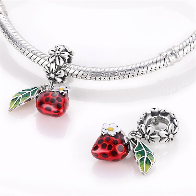 Gioielli da donna in argento placcato rame bianco 925, serie di frutta, ciondolo a forma di avocado e ciliegia, bracciale con perline fai da te Panjia, regalo_voghion.com