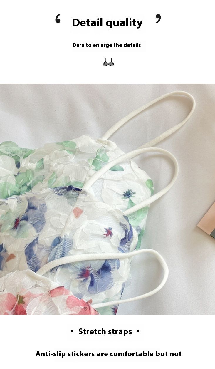 Floral Fixed Cup Lace strapless Strap Underwear Women's Cushion Anti glare Comfortable Gathering Sexy Temperament_voghion.com
