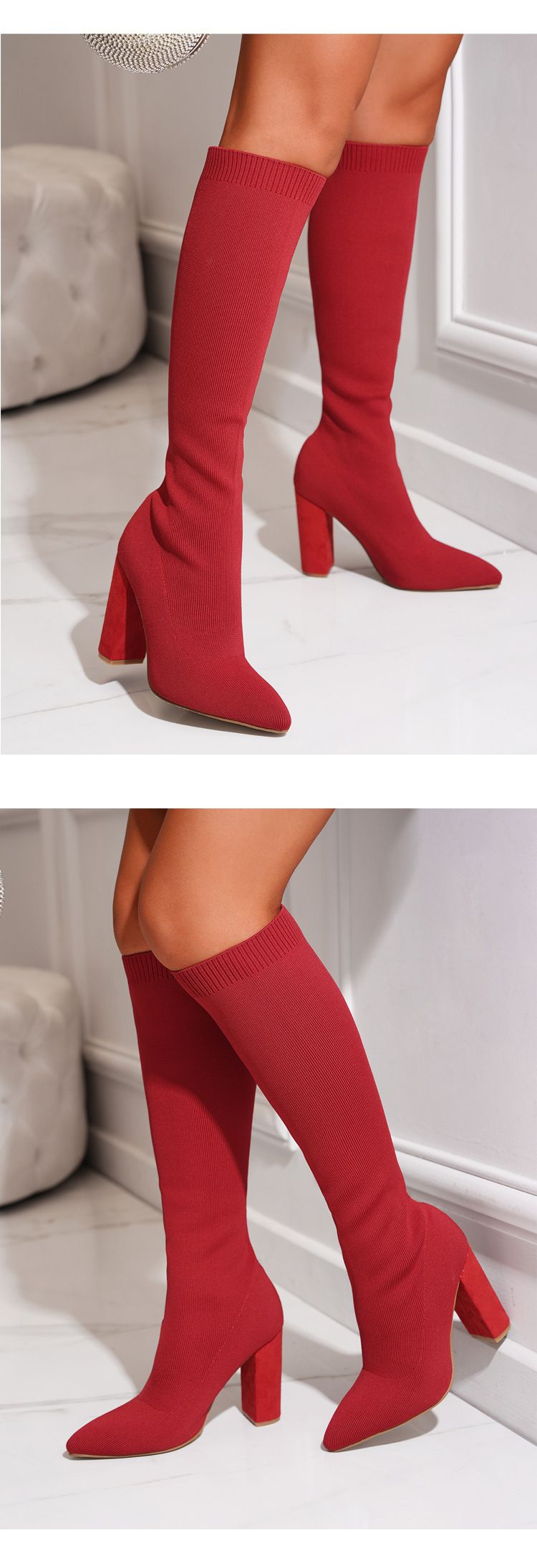 Boots 2023 Explosions Autumn and Winter Large Size High Boots Pointed Thick Heel Elastic but Knee Women's Boots Thin Long Boots_voghion.com