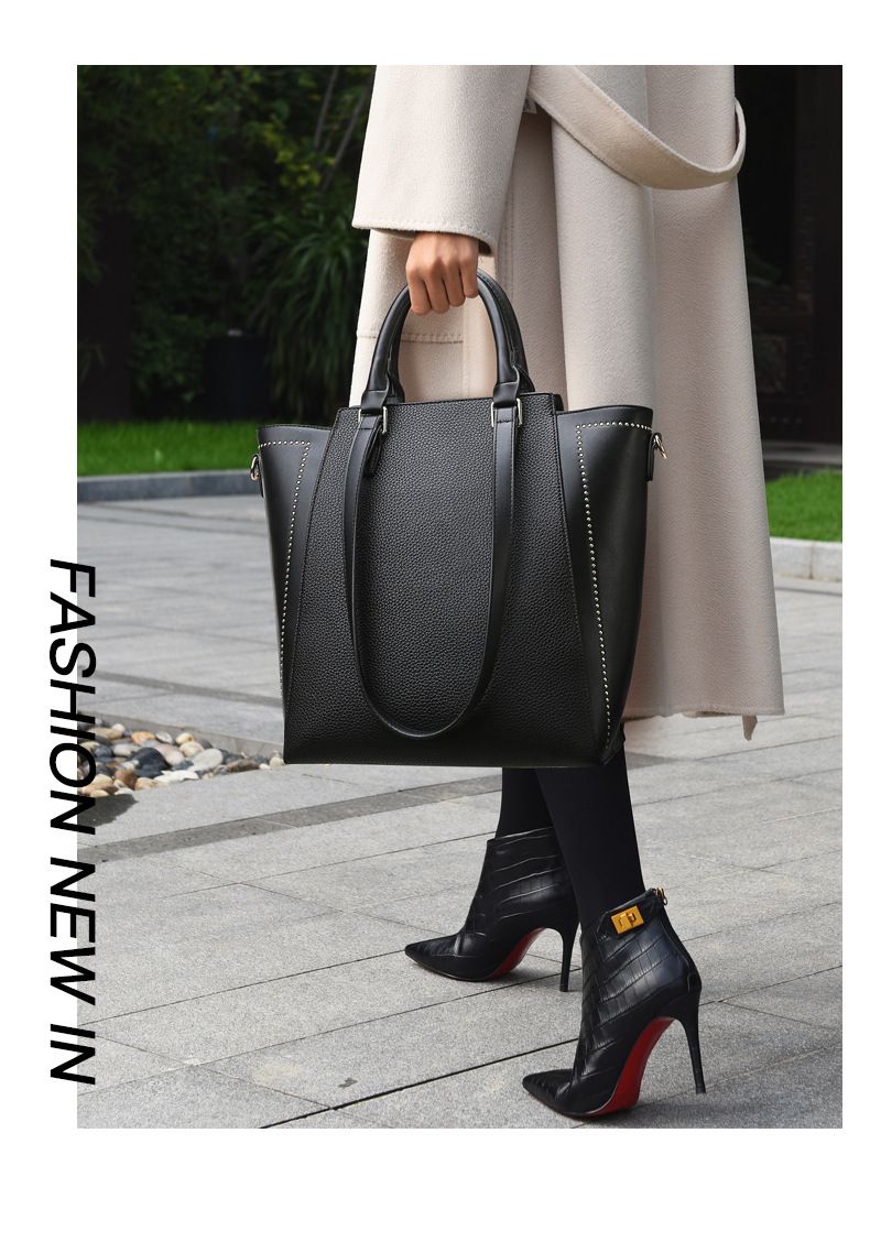 LEMON KOKO Large Tote Bag For Women, Stylish & Spacious PU Handbag With Detachable Strap, Multiple Pockets For Work, Travel & Daily Commute (Black)_voghion.com