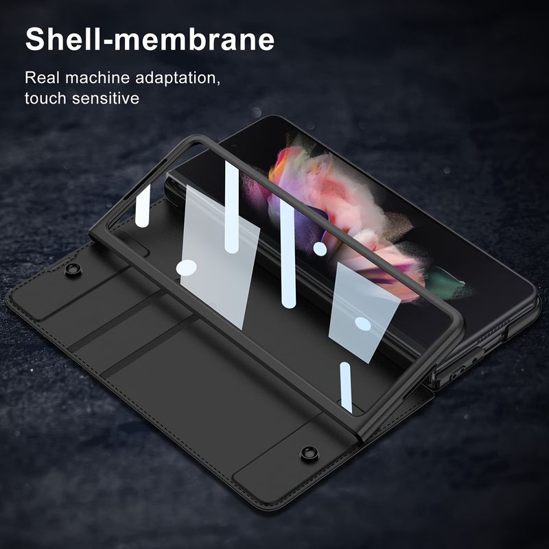 For Z Fold 3 Geometric Frosted Solid Color Case Film Flip Phone Case With S Pen Slot_voghion.com