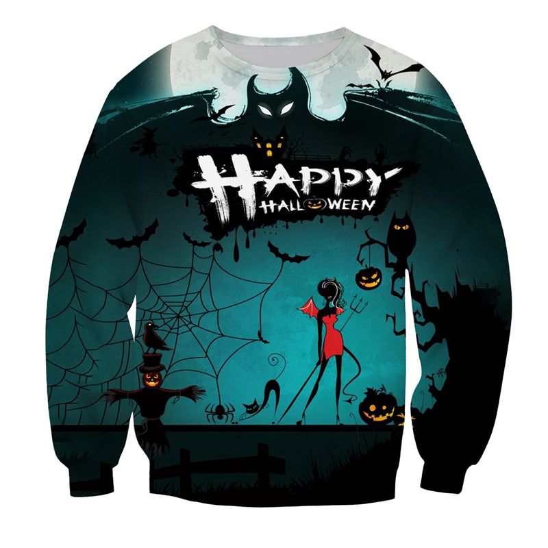 Felpa con cappuccio da uomo con motivo a zucca di Halloween 2025, stampa 3D, girocollo, casual, oversize, con scritta "Happy Halloween"_voghion.com