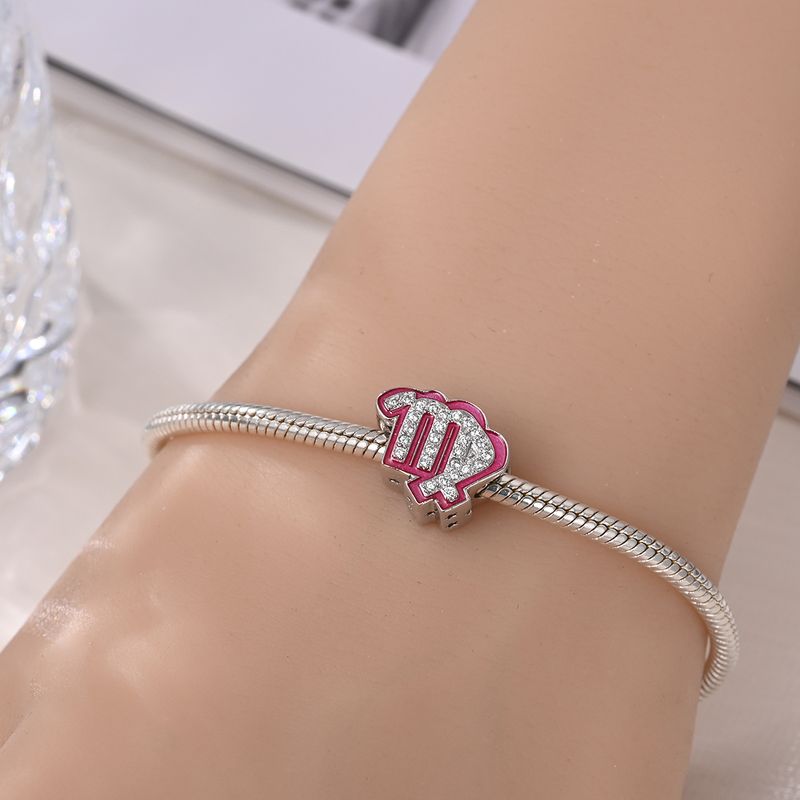 Damenschmuck, süße rosa Perlen mit zwölf Sternbildern, dekorative Perlen, DIY-Schmuckzubehör, Armband, weißes Kupfer, versilbert_voghion.com