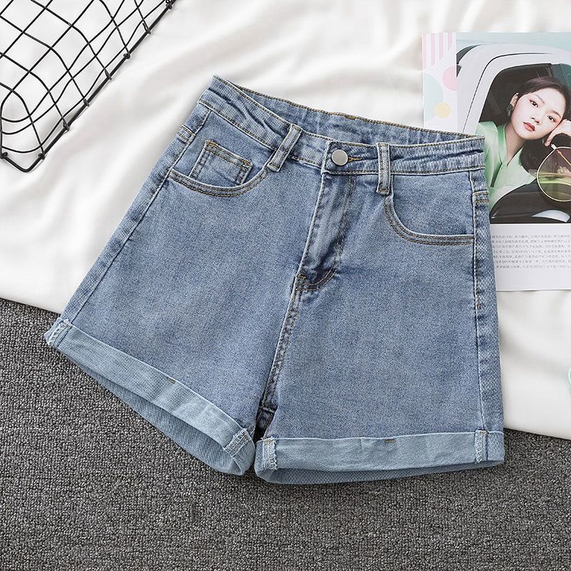 Vêtements pour femmes, couleur claire, all-match, taille haute, short en jean délavé pour femmes, jambe large, pantalon chaud coupe A, tendance, été_voghion.com