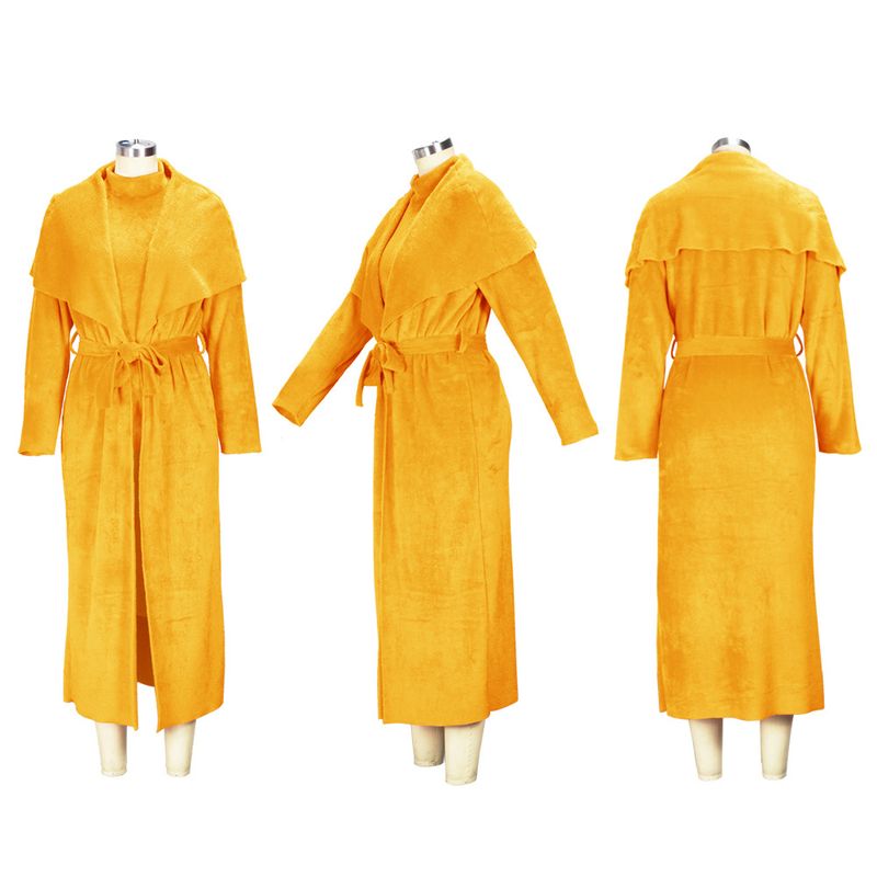 Women's clothing temperament dress and coat two-piece fashion loose long cardigan velvet suit_voghion.com