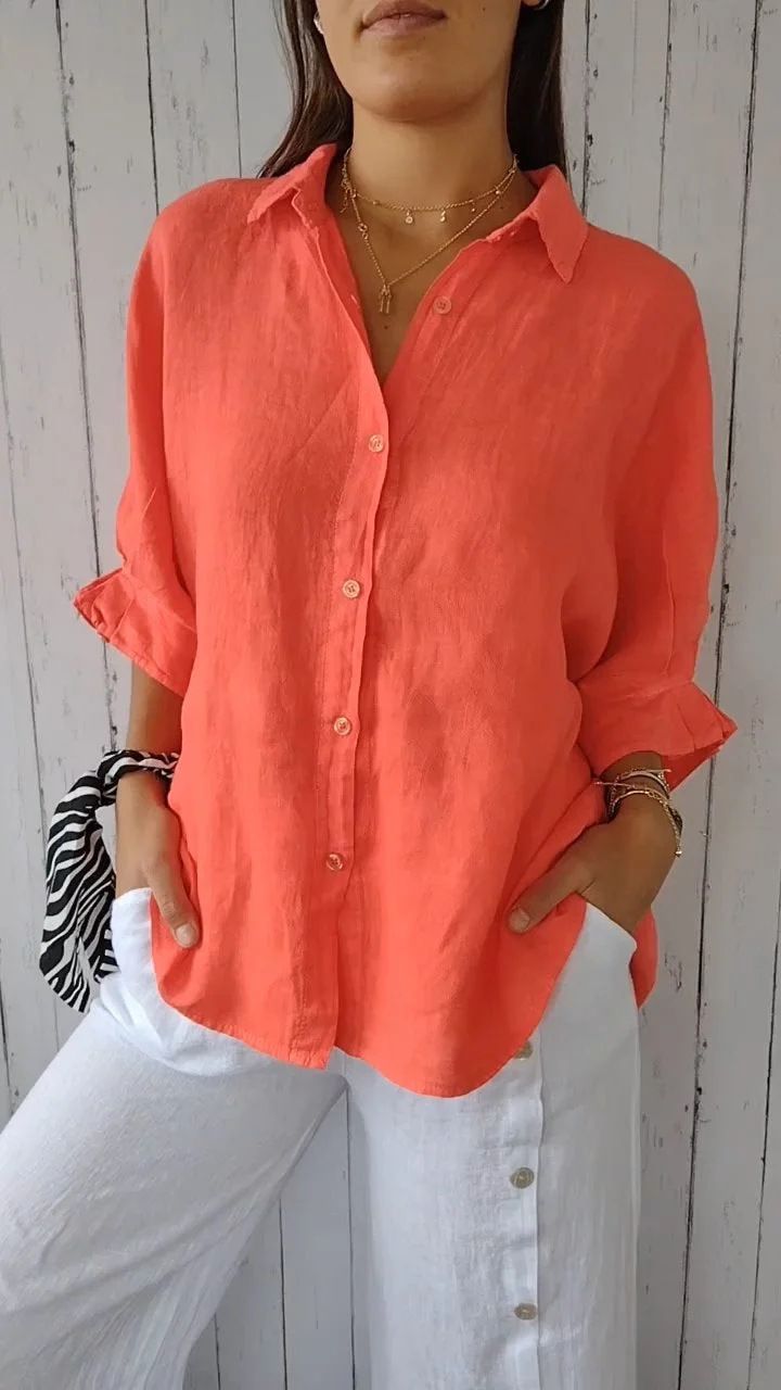 Roupas femininas primavera venda quente algodão e linho volta gravata design camisa_voghion.com