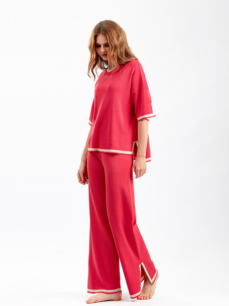 Kvinnors enfärgade ärmlös väst tröja byxor med vida ben plus size kostym_voghion.com