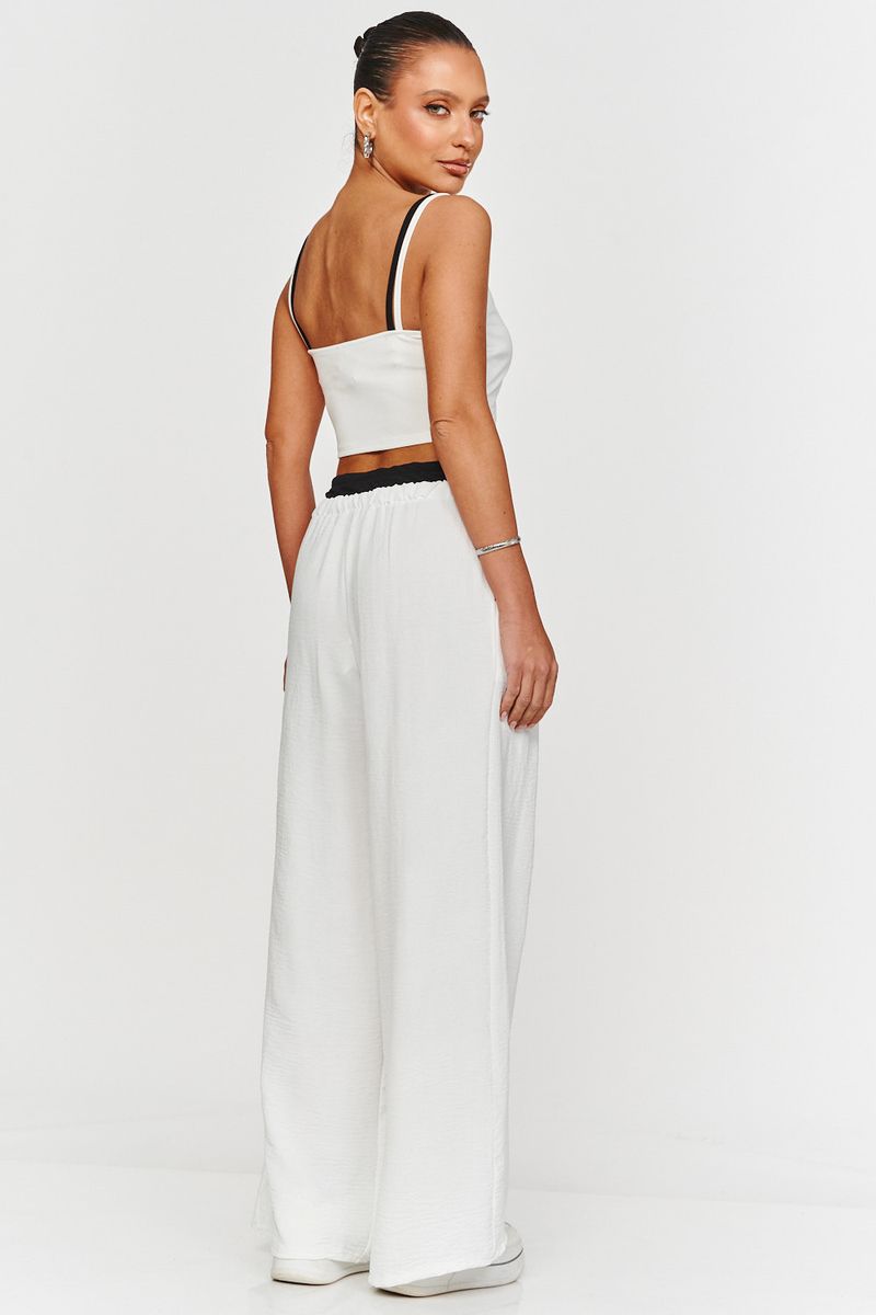 Completo casual da donna, stile corto, sexy, con bretelle a contrasto e pantaloni color block, due pezzi_voghion.com