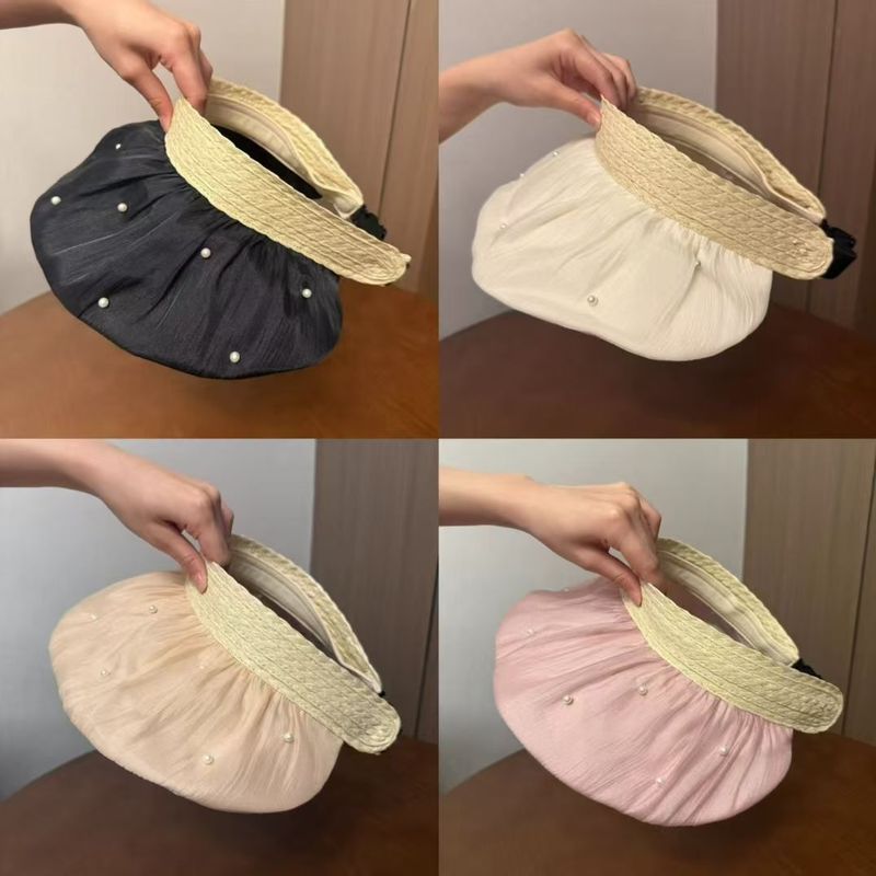 Cappello da sole estivo con protezione solare e conchiglia di perle, da donna, per esterni, con parasole ultravioletto e parte superiore vuota_voghion.com