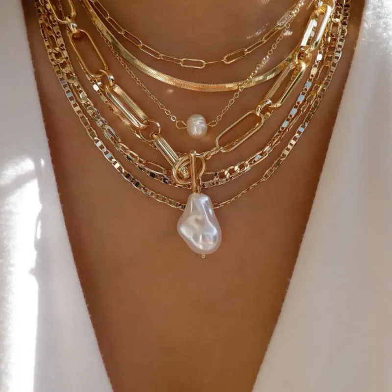 Hot Sales Vintage New Gold Color Multiple Styles Necklace For Women Boho Trendy Multi-Layer Crystal Pendant Necklaces Set Jewelry_voghion.com